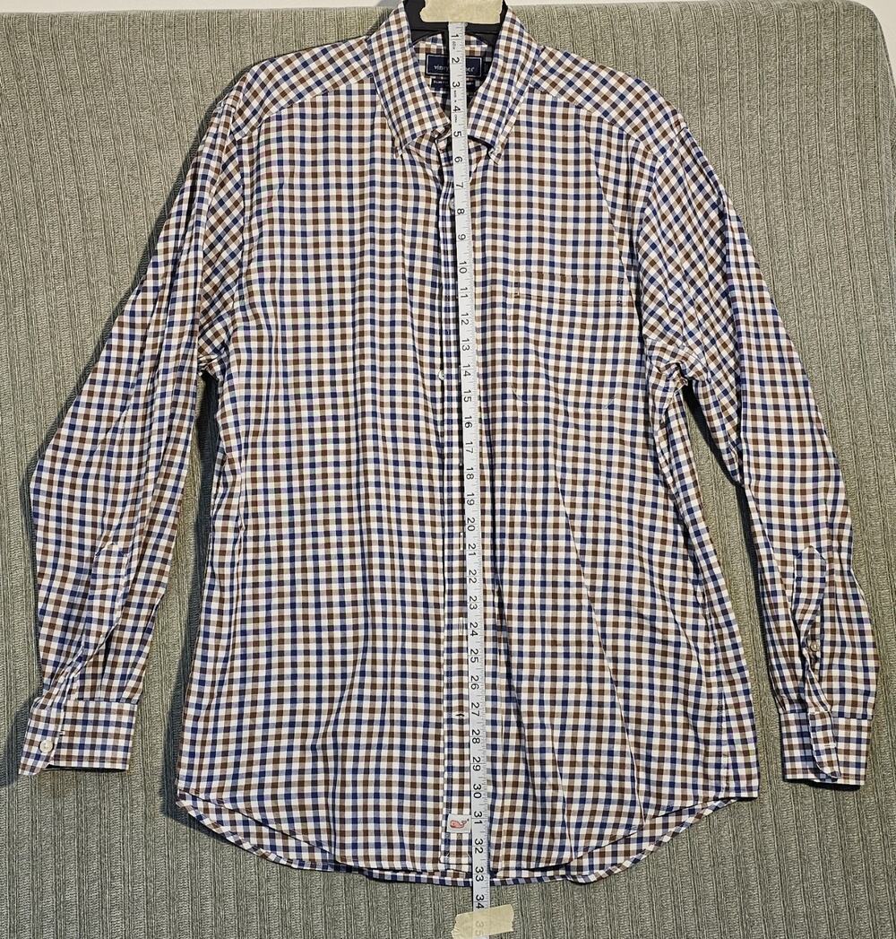 Vineyard Vines Shirt Mens Large Blue Brown Check Slim Fit Murray Button Down